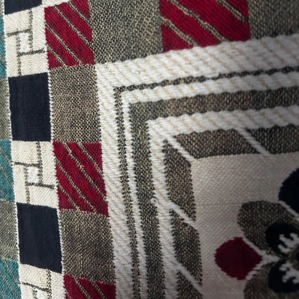 VTG Woven Knit Tapestry Throw Blanket Floral Cottage Farm Country Burgandy
